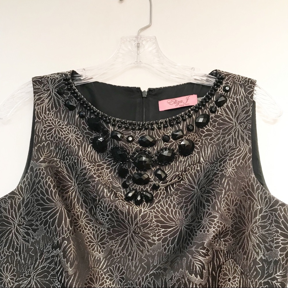 Eliza J Sleeveless Mini Dress Womens Size 4 Black Silver Evening Cocktail Party - Picture 3 of 6